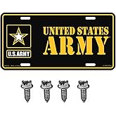 United States Army Star Yellow and Black Automobile Metal License Plate Including Fastener Screws