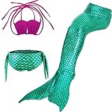Lonchee Girl's 3pcs Mermaid Tail Swimmable Princess