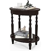 GOFLAME 2-Tier Oval End Table, Sofa Side Table with Storage Shelf, Solid Wood Legs, Modern Accent Table, Compact Nightstand f
