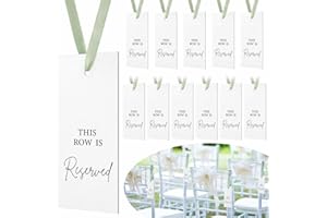 12 Pack Reserved Seating Signs for Wedding Chairs with Ribbon, Elegant Reserved Signs for Wedding Ceremony, Outdoor Events, R