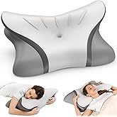 Cervical Neck Pillow for Pain Relief - Ergonomic Bed Pillow for Sleeping, Contour Orthopedic Memory Foam Pillows for Neck Support, Cooling Side Sleeper Pillow for Back Stomach Sleepers with Pillowcase