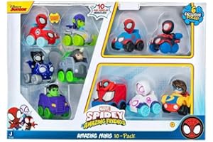 VORAGA Marvel's Spidey and his Amazing Friends SNF0046 10-Pack-2” Mini Vehicle Assortment Including, Ghost Spider, Miles, Hulk, and More-Toys Featuring Your Friendly Neighbourhood Spideys, Multi