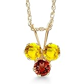 Gem Stone King 14K Yellow Gold Yellow Sapphire and Red Garnet 3-Stone Pendant Necklace For Women (0.42 Cttw, Gemstone September Birthstone, Round 3MM, 18 Inch Chain)