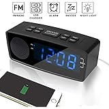 Clock Radio, Digital FM Alarm Radio Clock with USB Charging Port,LED Display, Dimmer, Sleep Timer, Snooze Battery Backup for Bedrooms,Bedside, Desk, Shelf