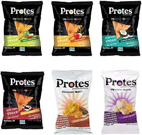 PROTES Vegan Baked Protein Chips | 15G of Protein, 120 Calories | NON GMO & Gluten Free & Made with Pea Protein (6 bag sampler)