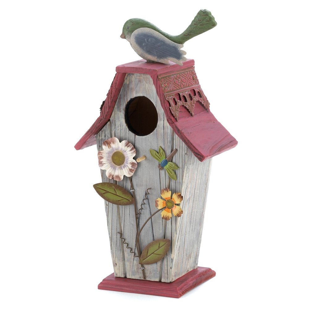 Gifts Decor Garden Country Cottage Bird House With Flowers And