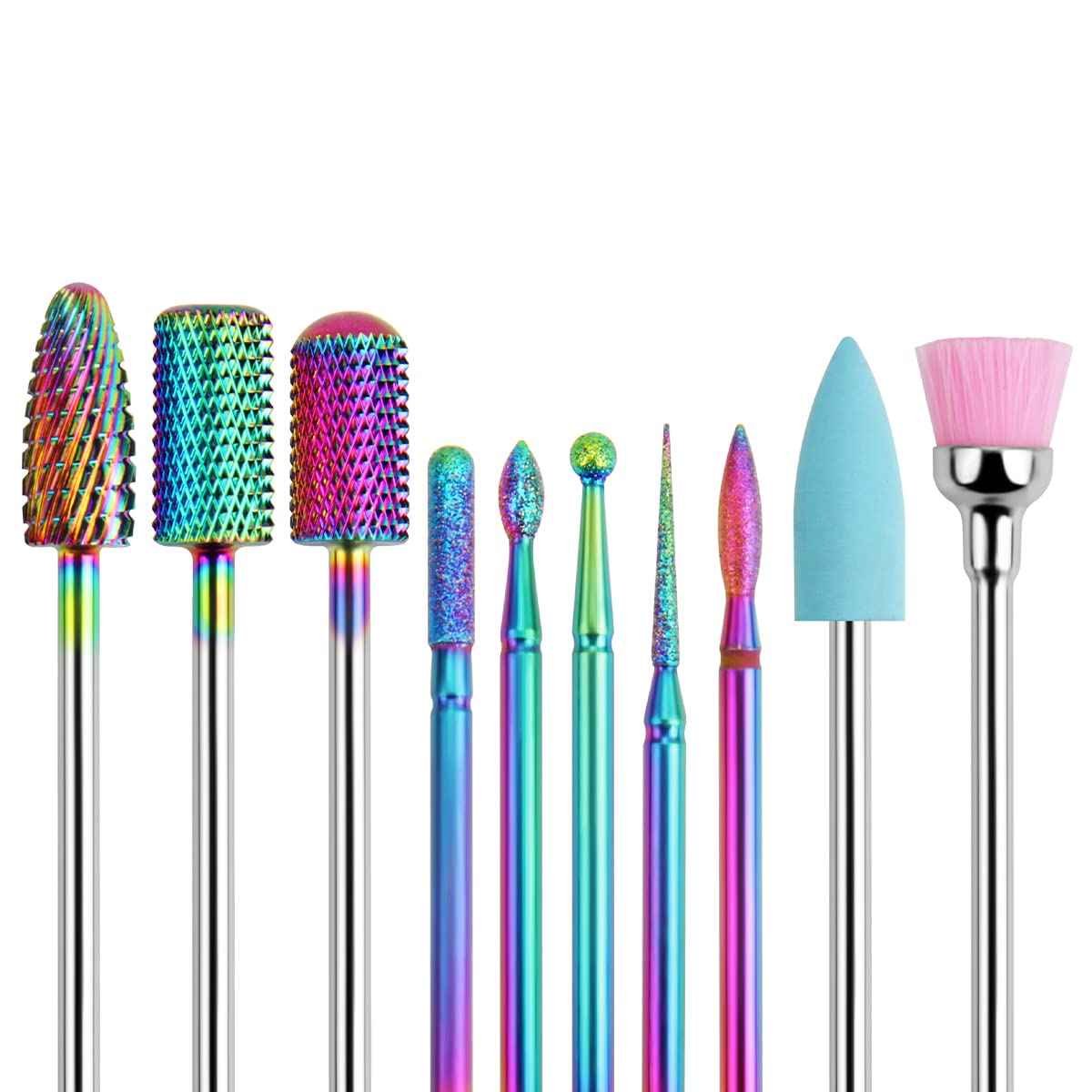 BELICOO Nail Drill Bits Sets, 10pcs Professional Electric Nail Files Drill 3/32 Inches Tungsten Steel Diamanten Cuticle Nail Drill Tool Home Nail Salon - Rainbow) — image 1