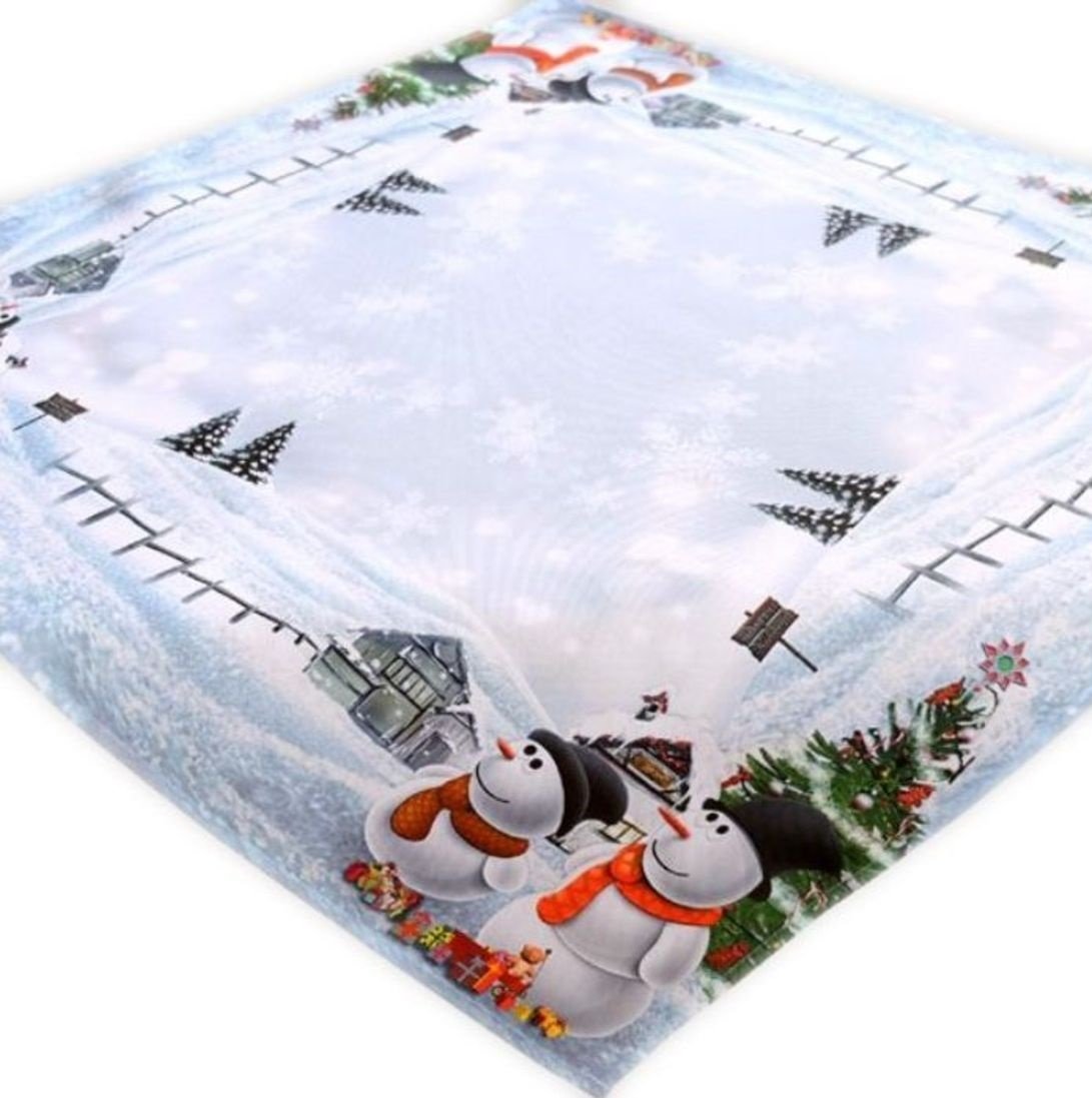 White Colourful Table Runner 85 x 85 cm Snowman Christmas Tablecloth