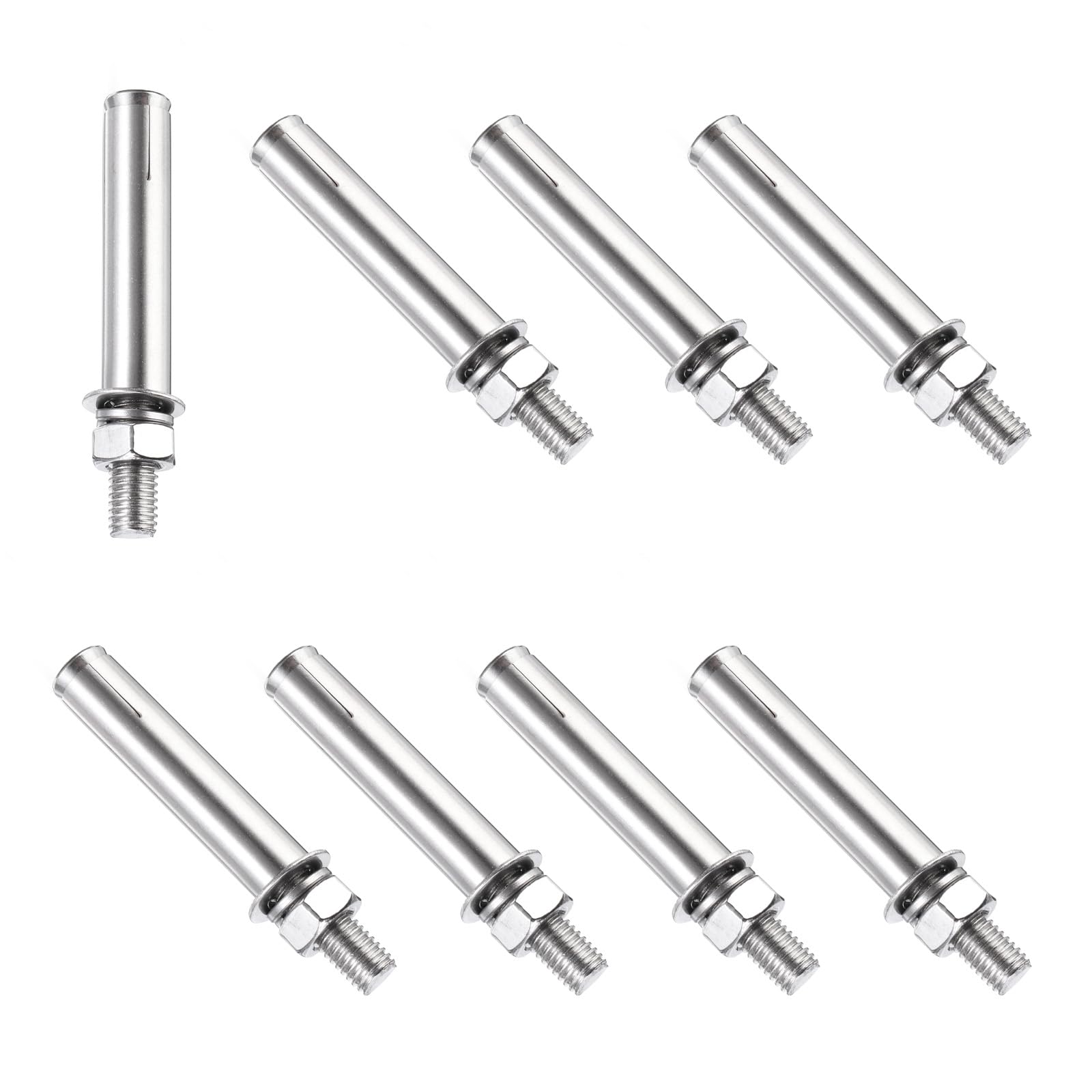 PATIKIL M10 x 90mm Expansion Bolts, 8Pcs 304 Stainless Steel Expansion Screw Bolts Sleeve Anchoring Fastener for Wall Concrete Brick Wall Drywall Air Conditioner, Silver