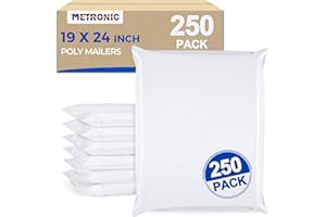 Metronic Poly Mailers 19x24 Inch 250pcs Shipping Bags for Clothes,Self Adhesive Shipping Envelopes for Small Business,Waterproof Mailers Poly Bags for Shipping,Packaging Mailing Bags White