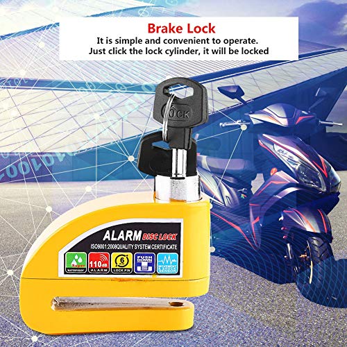 Cuque Disc Brake Lock Motorcycle Anti-Theft Brake Lock Scooter Bicycle Security Alarming System with 2 Keys(Yellow)