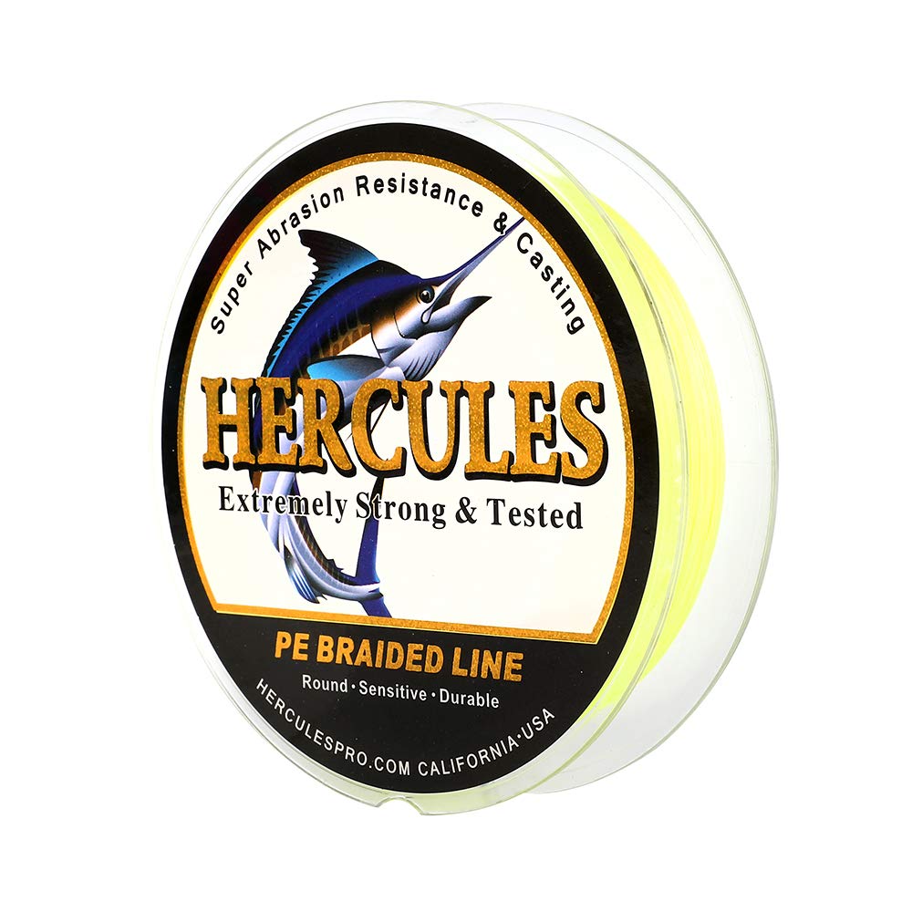 Photo 1 of HERCULES Super Cast 100M 109 Yards Braided Fishing Line 150 LB Test for Saltwater Freshwater PE Braid Fish Lines Superline 8 Strands - Flourescent Yellow, 150LB (68KG), 0.62MM