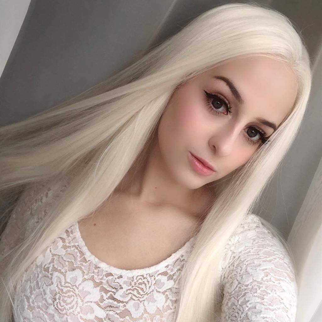Grey Lace Front Wigs Inkach Old Lady Long Silky Straight Wig