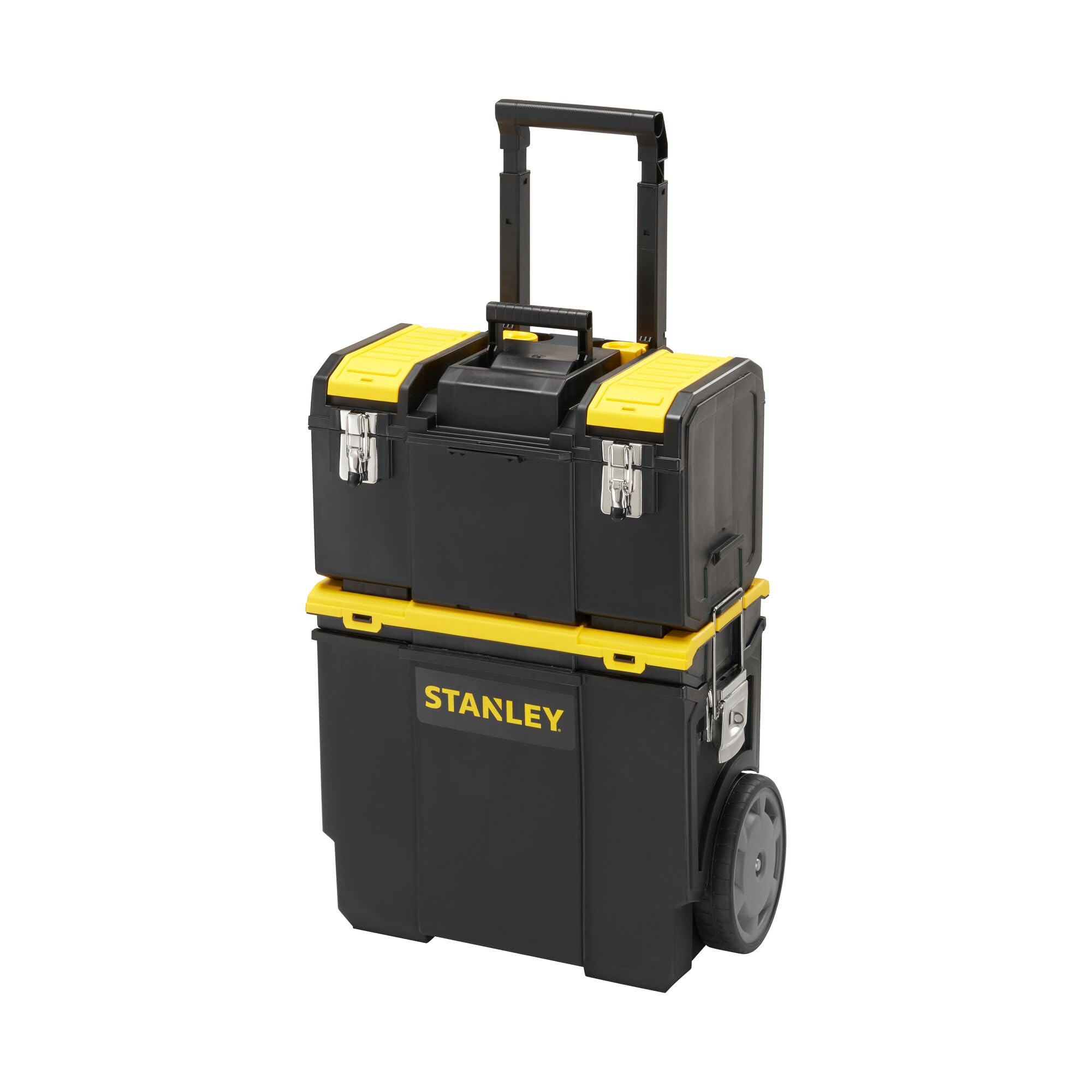 STANLEY 3 in 1 Rolling Work Centre Toolbox with Pull Handle, Detachable Toolbox with Portable Tote Tray, 1-70-326, Black