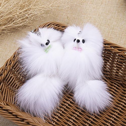 YORY Beautiful snow-white Fox fur keychain pom poms key chain bag purse charm accessories pendant
