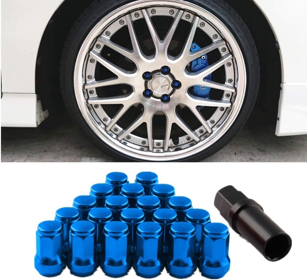Amazon Ruien スチール製 ホイールロックナット 個セット M12 X P1 5 高さ33mm 外7角 ホイールラグナット 4穴 5穴 袋ナット カラーナット レーシングナット ショートナット 19hex 21hex兼用ソケット付き 軽量 盗難防止 ブルー ナット 車 バイク