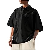 OYOANGLE Men's Textured Half Sleeve Collared T Shirts Work Dressy Business Casual Tops