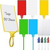 Pajean Waterproof Plastic Tags with Marker Pens and Sticker Labels, Self Locking Bag Writable Tags with Wire Cable Ties for Luggage(Multi Colors,50 Pieces)