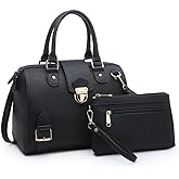 Dasein Women Barrel Handbags Fashion Satchel Bags Top Handle Shoulder Purses Vegan Leather Work Tote