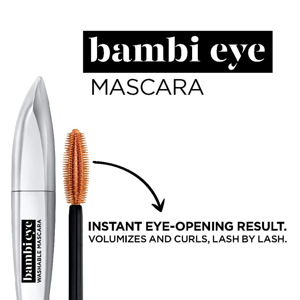 L'Oreal Paris Bambi Eye Washable Mascara, Doe Eyes, Lasting Volume, Length & Lift, Definition, No Clumping, No Smudging, Washable Blackest Black, 0.28 Fl. Oz., 1Count : Beauty
