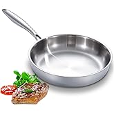 DELARLO Full Clad Tri-Ply Stainless Steel Frying Pan 10 inch, All Stove Compatible Up to 600℉, Heavy Duty, Oven Safe Skillet, 18/10 Cooking Pan, Chef's Pan for Kitchen, Omelette Pan, Flat Bottom