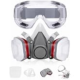 LAUCO Premium Respirator Kit - Reusable Half Face Cover Set with Safety Glasses for Gas, Painting, Machine Polishing, Staining, Car Spraying, Sanding &amp; Cutting, DIY and Other Work Protection