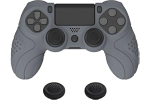 PlayVital Guardian Edition Gray Ergonomic Soft Anti-Slip Controller Silicone Case Cover for ps4, Rubber Protector Skin with Joystick Caps for ps4 Slim/Pro Controller
