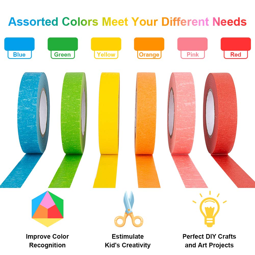 Colored Masking Tape, 6 Rolls of 21.87 Yards×0.59 Inch Crafts Labeling Paper Tape, Colorful Marking Painters Tape for DIY Art Supplies, Home Decoration, Office or Teaching Supplies, Classification.: Industrial & Scientific