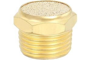 PATIKIL Brass Pneumatic Exhaust Muffler 1/2" NPT Flat Sintered Air Breather Vent Filter Solenoid Valve Noise Reducer Fitting 