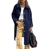 Cicy Bell Womens Long Single Breasted Coats Lapel Collar Peacoat Fall Winter Casual Trench Coat Jacket Outwear