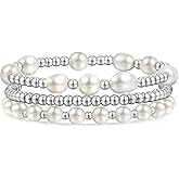 Gold Beaded Bracelets for Women Baroque Pearl Stackable14K Gold Plated Stretch Bead Ball Bracelet Jewelry Gifts