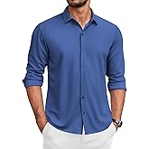 COOFANDY Men's Casual Long Sleeve Dress Shirts Button Down Wrinkle Free Slim Fit Shirt Royal Blue