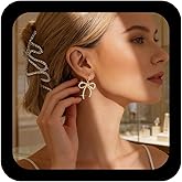 Ximdble Vintage Crystal Bow Dangle Earrings Rhinestone Drop Earrings Hollow Bow Hoop Huggie Earrings Gold Cz Bowknot Earrings Jewelry for Women