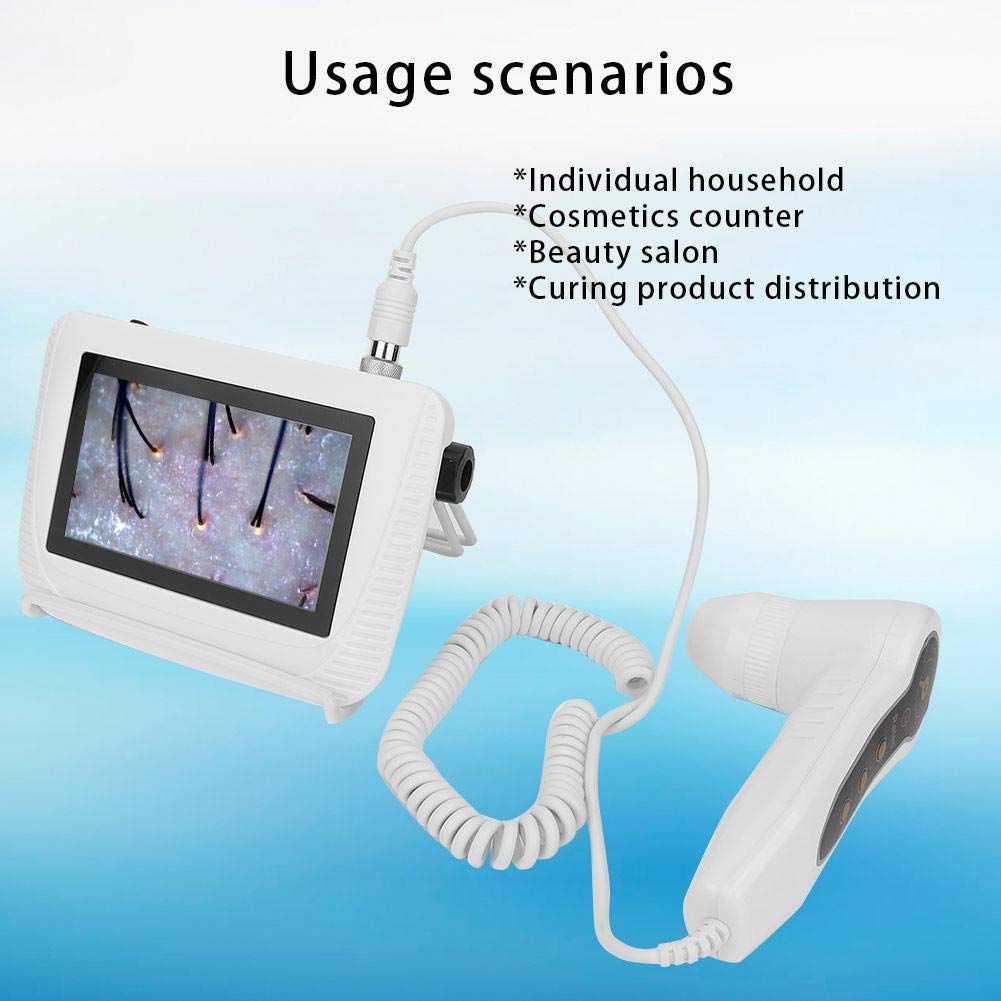 Skin Hair Analyser,5 in 50X/200xLens LCD Digital Microscope Rechargeable Portable Scalp Detector Scanner Professional Scalp Hair Follicle Oil Moisture Magnifying Detector Skin Pigment Tester,US