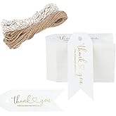 joycraft 100PCS Thank You for Celebrating with Us Tags, Thank You Gift Tags with String, White Mini Gift Wrapping Tags, Gold