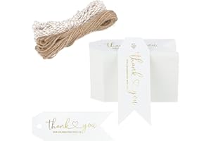 joycraft 100PCS Thank You for Celebrating with Us Tags, Thank You Gift Tags with String, White Mini Gift Wrapping Tags, Gold 