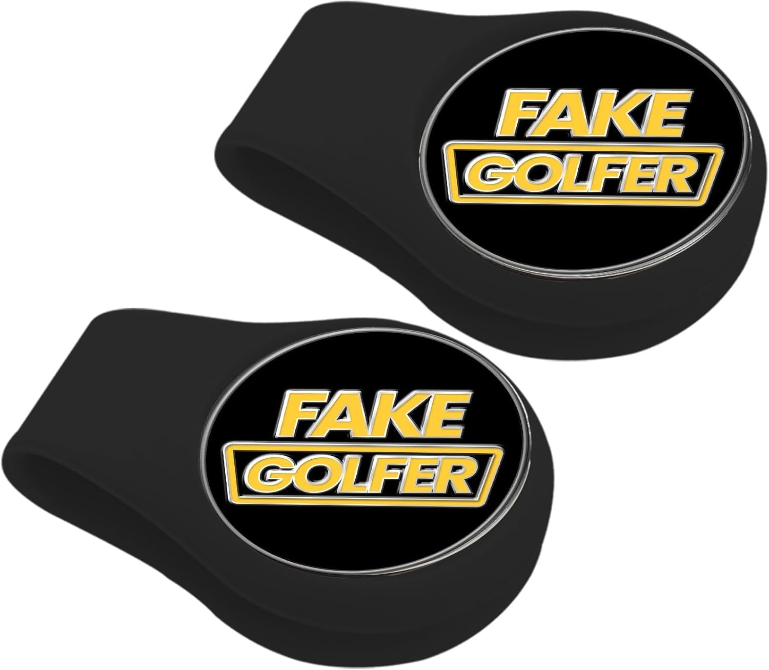 AMRTA Silicone Golf Hat Clip Holder 2 Pcs with 2 Ball Markers Magnetic for Putting Green, Personalised Golf Accessory Gifts for Golfer Men Women Ladies (BLACK+FAKE)