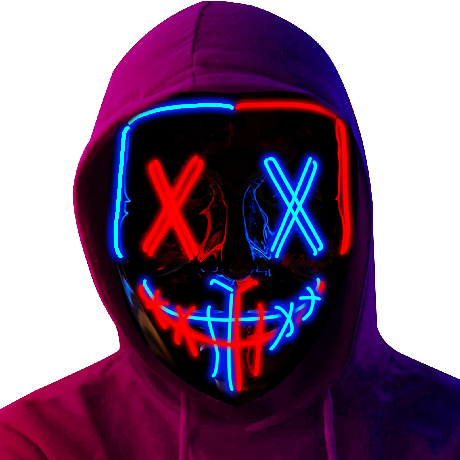 Photo 1 of Poptrend Halloween Mask LED Light up Mask Scary mask for Festival Cosplay Halloween Costume Masquerade Parties,Carnival,Gift (Red+Blue)