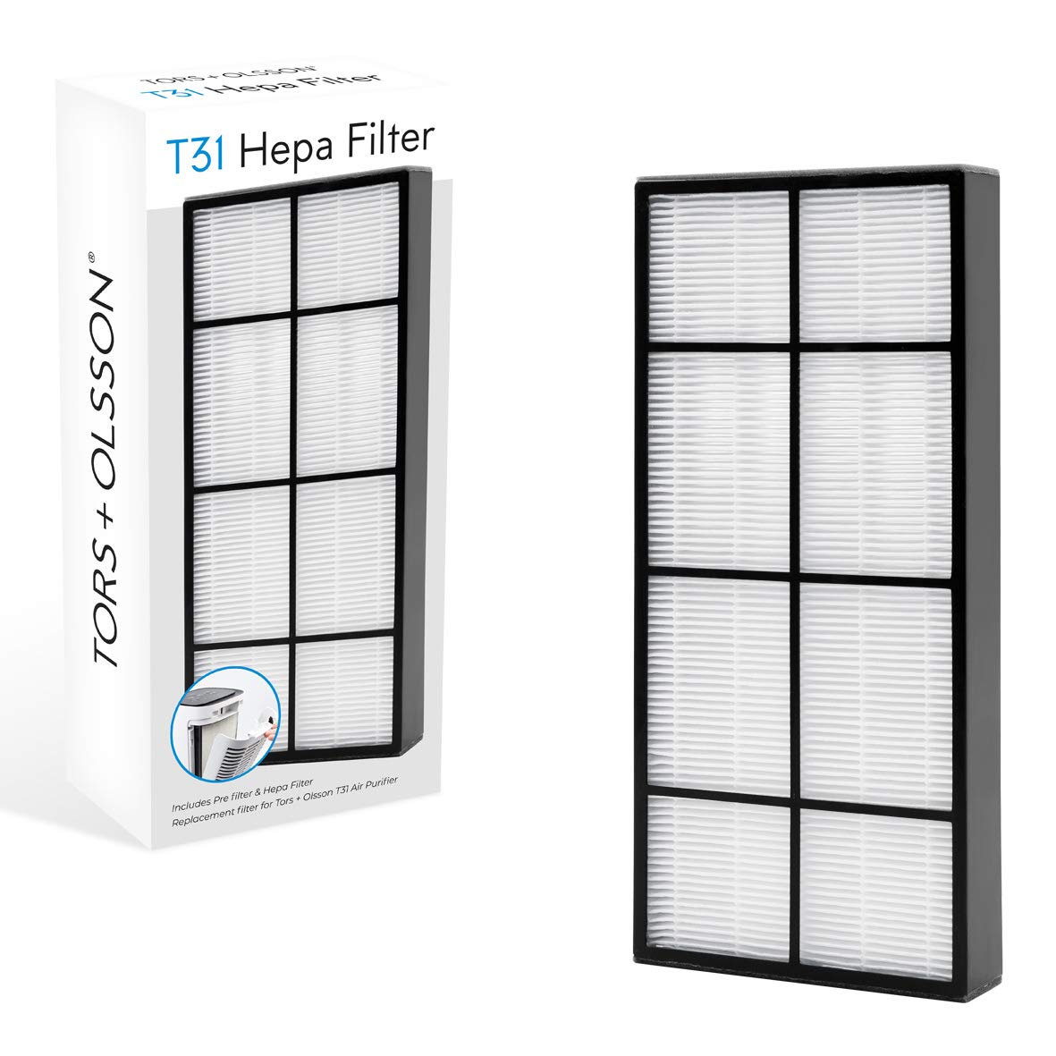 Tors & Olsson Air Purifier with HEPA and Carbon Filters/Home and Office Use/Helps Relieve Allergies & Improves Sleep Quality/Optional Replacement Filters (T31 Replacement Filter)