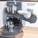 XEMQENER Kitchen Blind Corner Pull-Out Shelving Unit 2 Tiers Grey Open Right