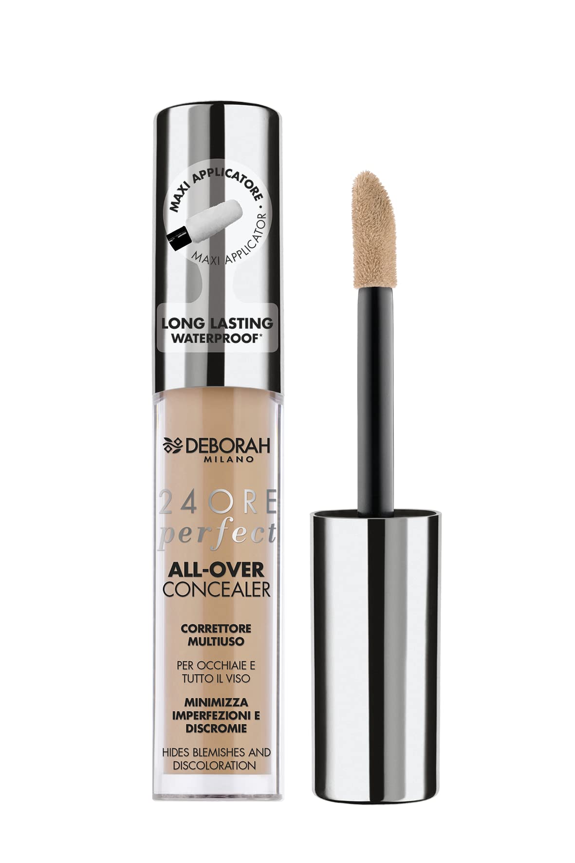 Deborah Milano Fluid Concealer 24 Ore Perfect All-Over Concealer, 04 Ouvcot, Long-Lasting and Waterproof, High-Hold Copriza, Minifying blemishes, eyes and dechromes of the face