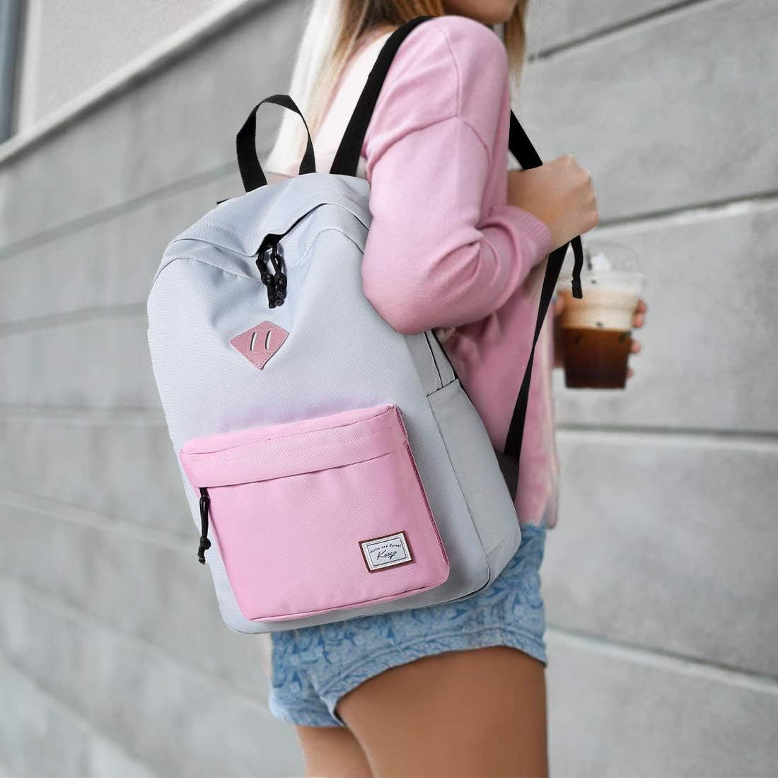 Kasgo School Backpack for Men Lightweight Water Resistant Rucksack Classic Bags for Boys Girls Casual Daypacks for Women Teenager Travel Gray and Black - Image 3