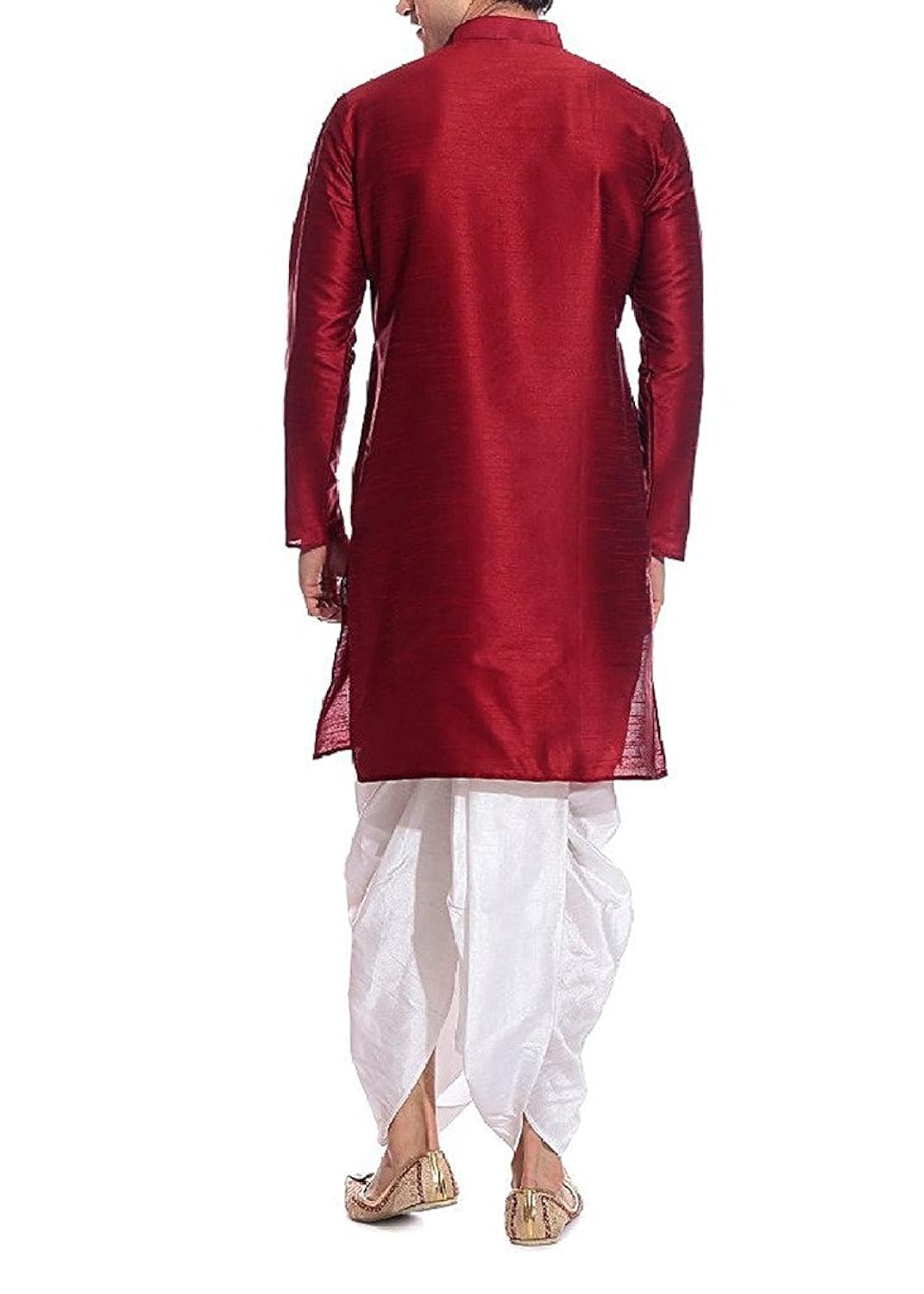 modern garments men's maroon & white dupioni silk dhoti kurta