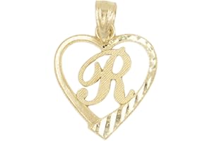 Ice on Fire Jewelry 10k Solid Gold Initial Pendant in Heart Frame with Diamond Cut Finish, Available in Different Letters of Alphabet Personalized Charm for Women