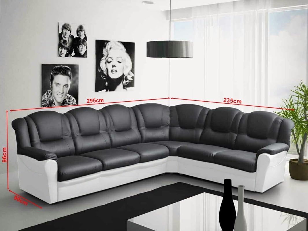 Texas Big Corner Sofa Suite - Black and White Faux Leather, 6 SEATER - Image 3
