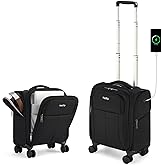 HanTrip 16 Inch Underseat Carry On Luggage with Wheels Softside Small Suitcases Personal Item Bag with Pocket Travel Luggage for Men Women Business Overnight Bag(Black)