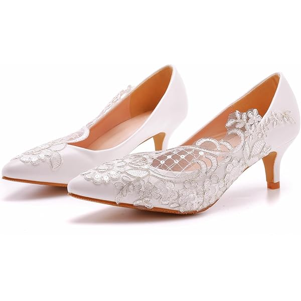 Minishion Brides Wedding Shoes Pointed Toe Lace Elegant Evening Occasions Pumps BR120 Black US 6