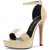Aachcol Womens Platform Sandals Peep Open Toe Stiletto High Heels Ankle Strap Buckle Sexy Dress Shoes 5.1 Inches Heels
