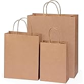OUTUXED 100pc Brown Paper Bags with Handles Bulk Brown Gift Bags - Assorted Sizes for Party, Retail & Business Use, Birthday,Weeding, Baby Shower