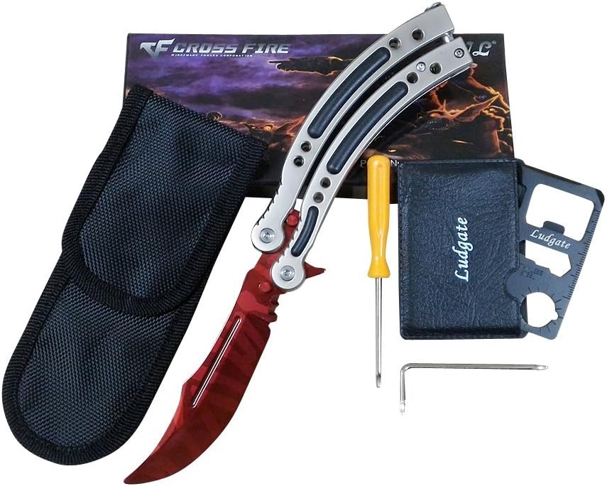 Amazon Co Jp バタフライナイフ 刃なし 湾曲 カーブ 薄型 サバイバルカード セット シャンパンゴールド レッド ホビー